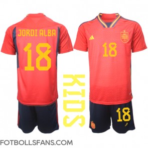 Spanien Jordi Alba #18 Replika Hemmatröja Barn VM 2022 Kortärmad (+ Korta byxor)
